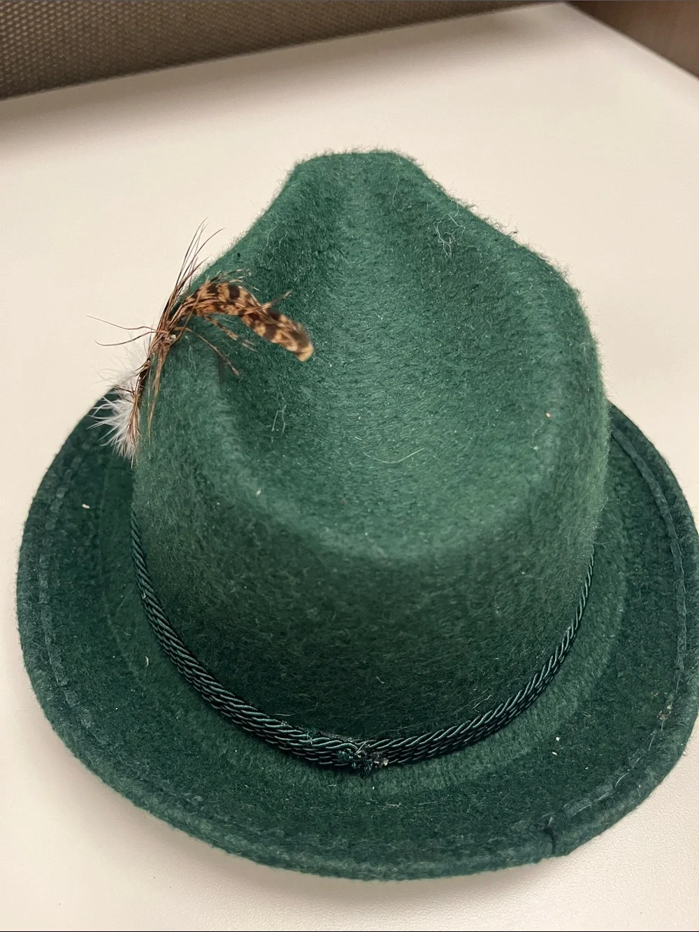 Children's Green Felt Fedora Hat with Feather Trim